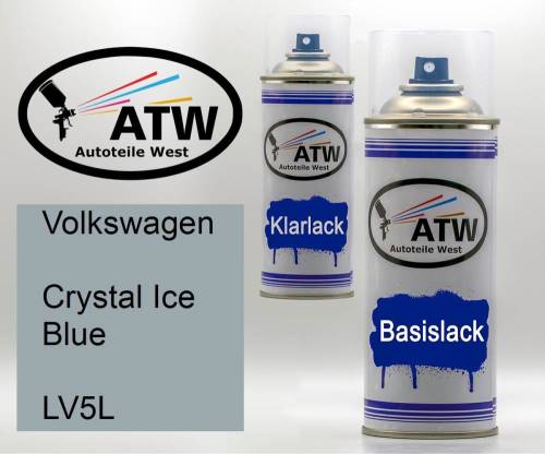 Volkswagen, Crystal Ice Blue, LV5L: 400ml Sprühdose + 400ml Klarlack - Set, von ATW Autoteile West.